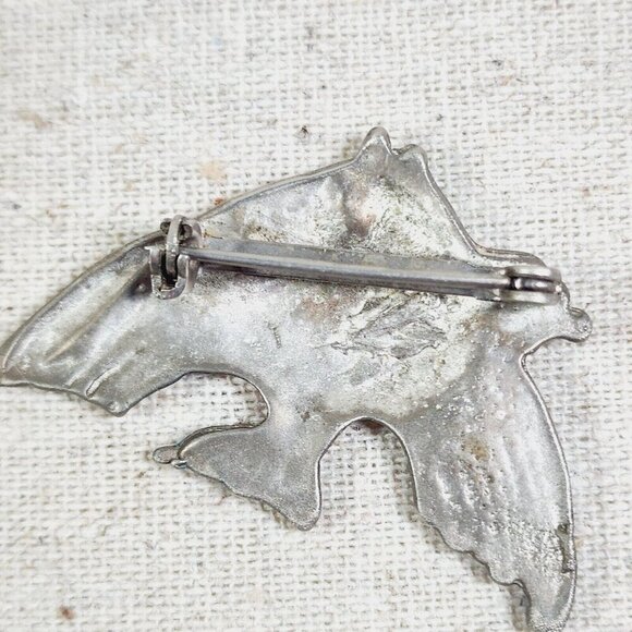 Tropical Fish Pin Brooch Silver Enamel Multicolor rhinestones green blue red 1" - Picture 2 of 3